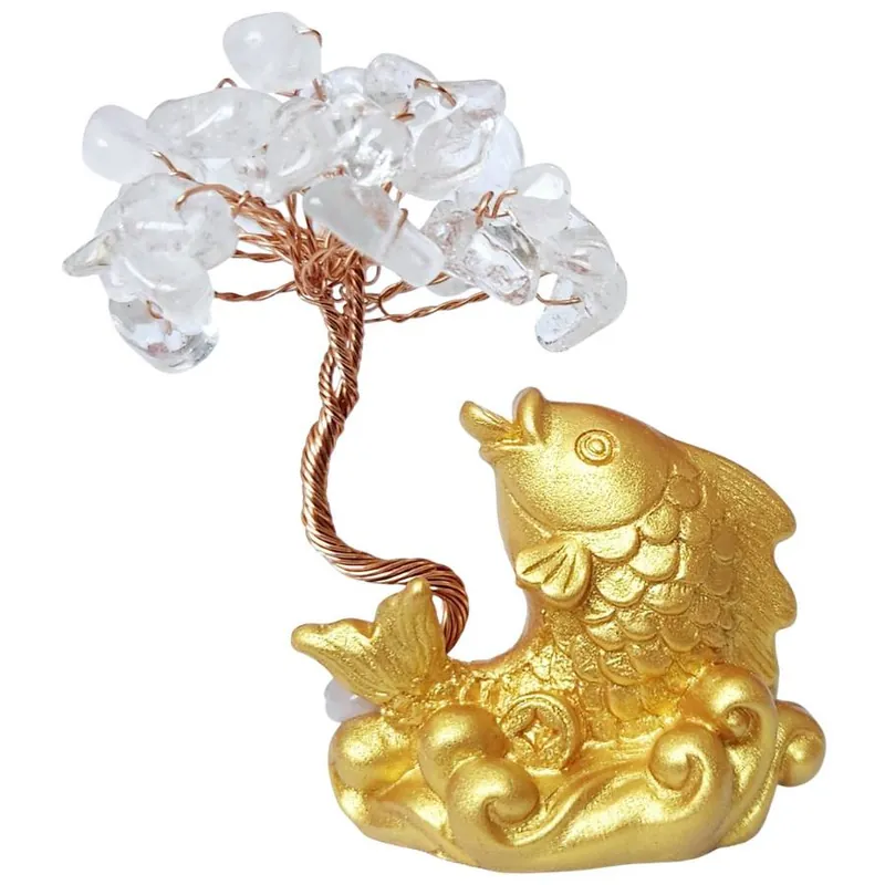 Carpe Koï Dorée et Arbre en Cristal de roche