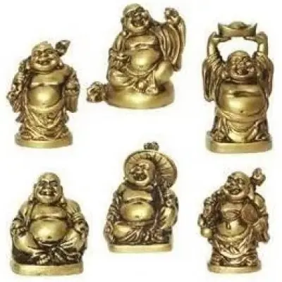 6 Statues Bouddhas Rieurs dorées