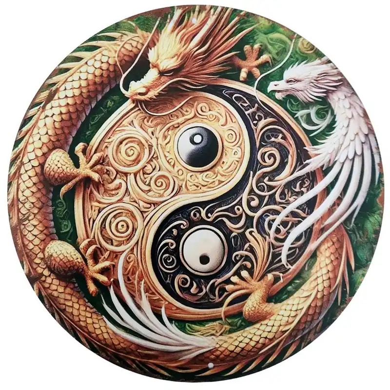 Plaque Décorative Yin Yang Dragon Phénix Céleste