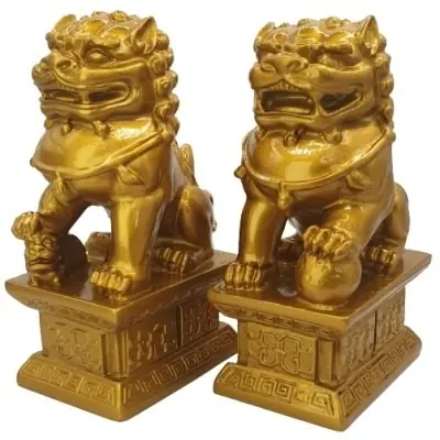 Grandes Statues Fu Dogs dorées