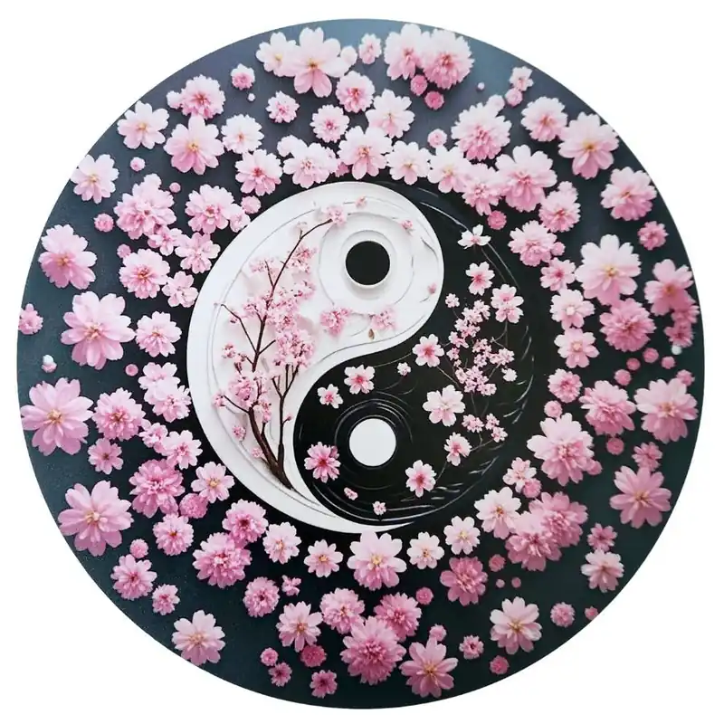 Plaque Décorative Yin Yang Fleurs de Cerisier
