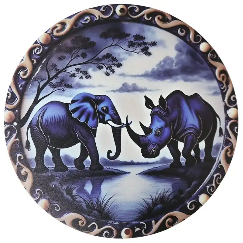 Plaque Décorative Rhinocéros et Eléphant bleus Protecteurs