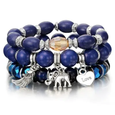 Bracelet Perles Marbrées bleues Eléphant Protecteur