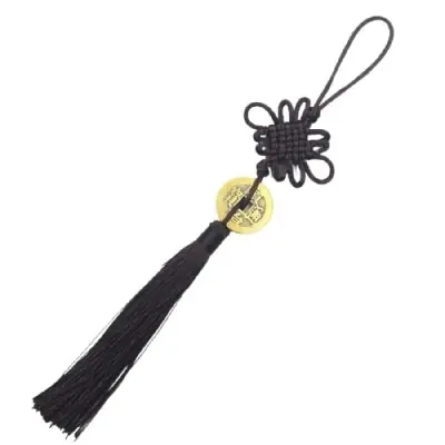 Grand Talisman Bois marron Pièce de Monnaie Chinoise