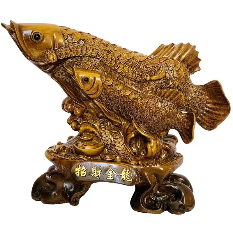 Grande Statue Double Poissons Arowana
