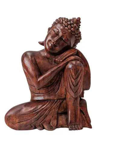 Statue du Bouddha Penseur 30cm en bois sculpté | Import Bali