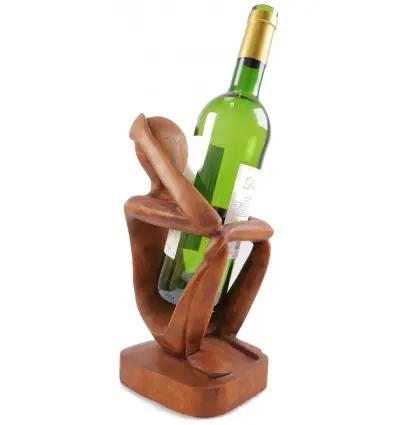 Porte-bouteille "Penseur" 30cm en Bois Teinté