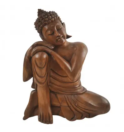 Statue de Bouddha Penseur 30cm en bois massif | Décoration Zen