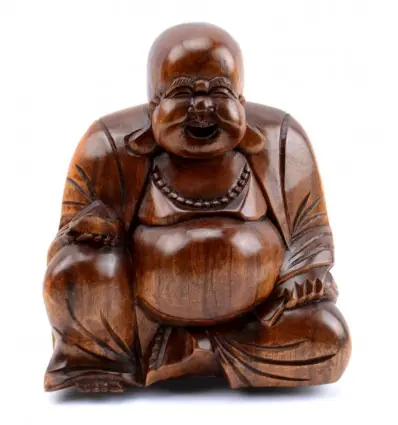 Statuette du Bouddha rieur en bois sculpté 11cm