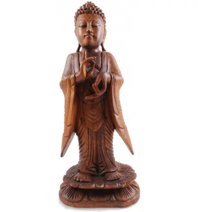 Sculpture Bouddha debout 40cm bois | Création artisanale de Bali