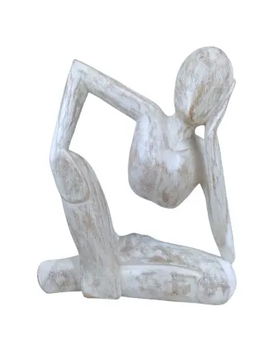Statue abstraite "Le Penseur" 30cm en bois Blanc Cérusé | Sculpture Moderne