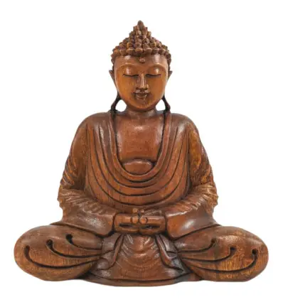 Statuette Bouddha Zen assis en position du Lotus en Bois sculpté 20cm