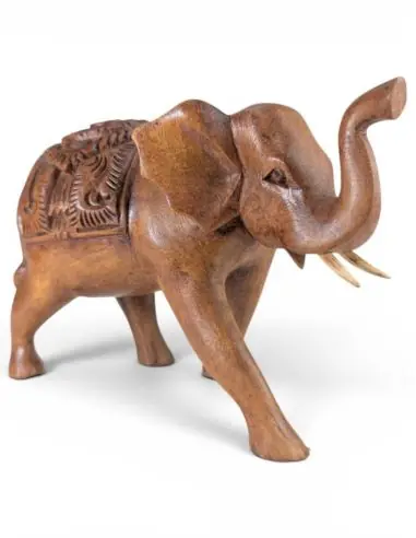 Statue éléphant porte-bonheur en bois sculpté 25cm