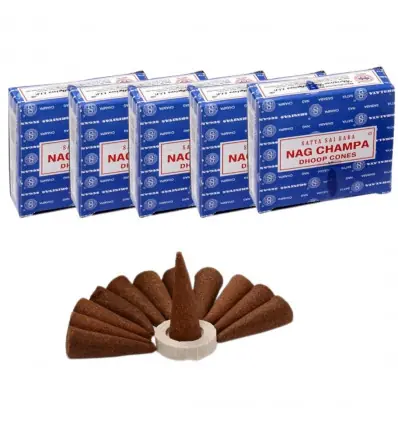 Encens Nag Champa. Lot de 5 boîtes de 12 cônes | Satya Sai Baba