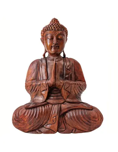 Grande statue de Bouddha assis en bois 40cm | Sculptée à Bali