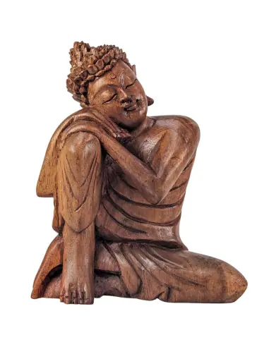 Statuette Bouddha Penseur 20cm en bois sculpté main | Import Bali
