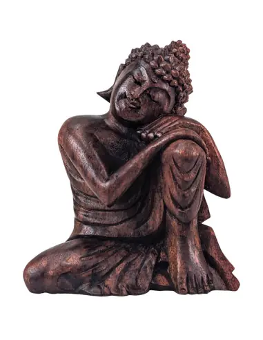 Statuette Bouddha Zen 20cm en bois massif | Sculpture Artisanale de Bali