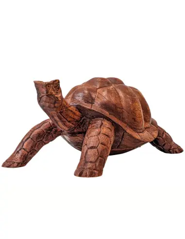Grande statue Tortue de terre 30cm en bois massif sculpté main
