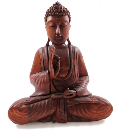 Statuette Bouddha assis en bois sculpté 20cm | Décoration Zen