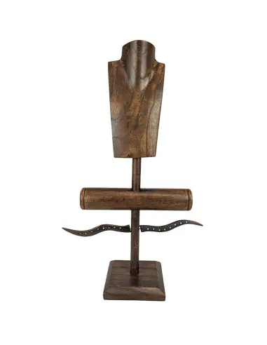 Présentoir à Bijoux pour colliers, boucles, bracelets et montres - bois massif teinté marron chocolat