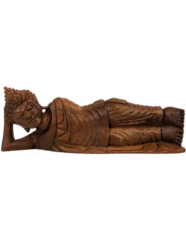 Statue de Bouddha allongé 30cm en bois de Suar massif