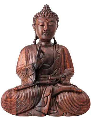 Grande statue de Bouddha Zen en bois sculpté 40cm | Artisanat de Bali