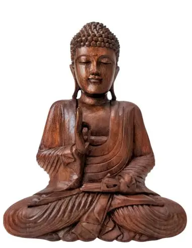 Statue de Bouddha assis en bois sculpté main 30cm | Import Bali