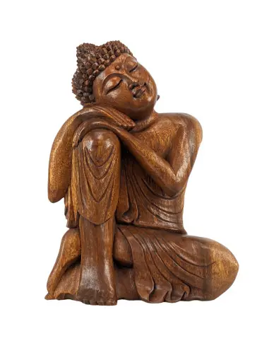 Statue de Bouddha assis 40cm en bois sculpté main | Import Bali