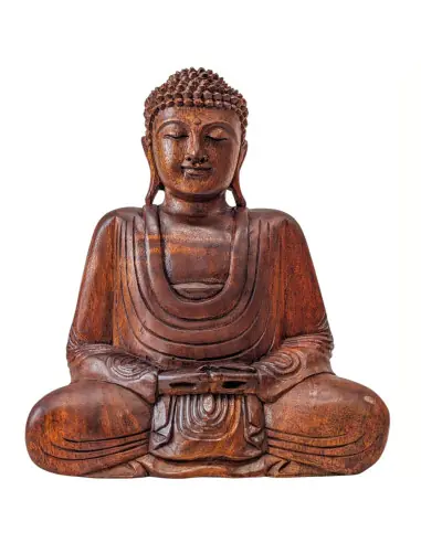 Statue Bouddha assis en position du lotus 30cm | Sculpture sur bois artisanale