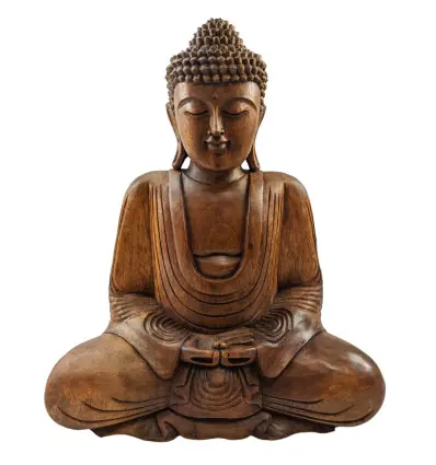Statue Bouddha assis en position du lotus 40cm | Sculpture sur bois artisanale