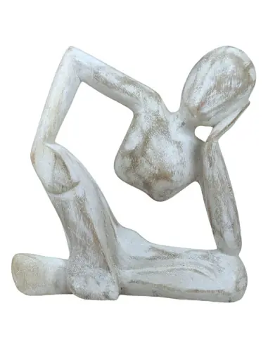 Statuette abstraite "Le Penseur" 20cm en bois Blanc Cérusé | Décoration Contemporaine