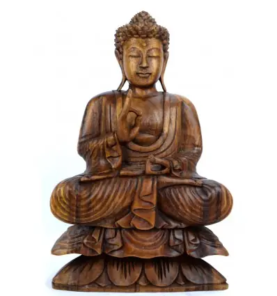 Statue de Bouddha assis sur lotus en bois 40cm | Déco Bali