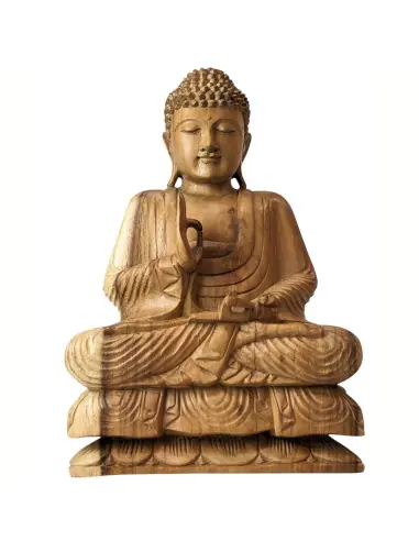 Statue de Bouddha assis sur lotus en bois 40cm | Sculpture Artisanale de Bali
