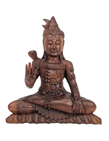 Statue de Shiva assis 30cm en bois sculpté