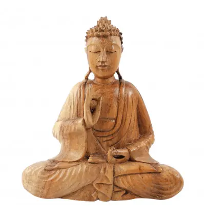 Statuette Bouddha assis en bois sculpté 20cm | Mûdra de l'Enseignement