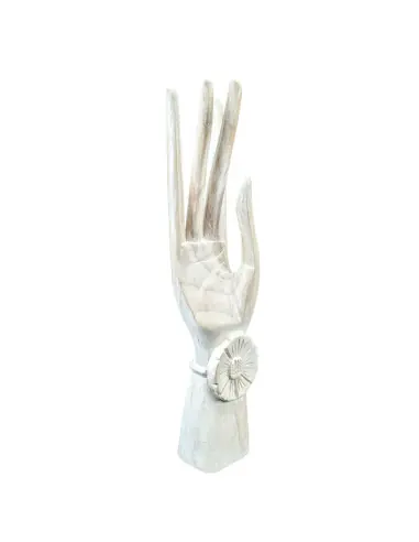 Grande main de Bouddha / Présentoir à bijoux en bois massif 40cm blanc cérusé
