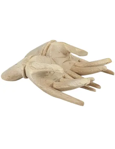 Présentoir à bagues et cartes de visite mains de Bouddha en bois brut