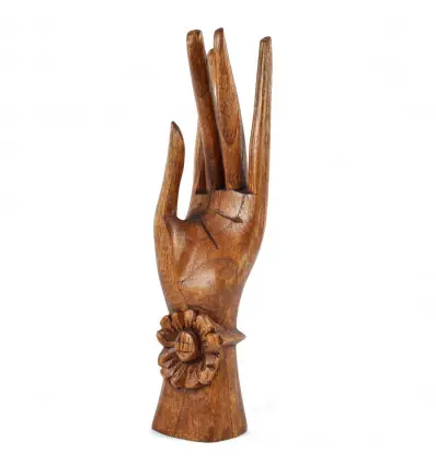 Main de Bouddha / Porte-bagues en bois exotique marron 20cm