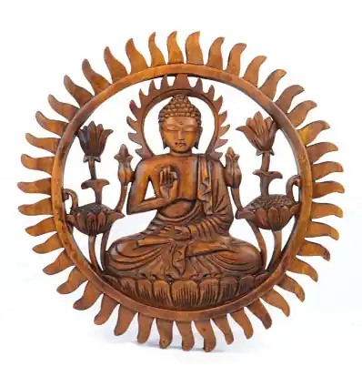 Décor mural Bouddha en bois massif sculpté main 30cm