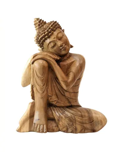 Grand Bouddha Penseur 40cm en bois sculpté main | Artisanat Balinais