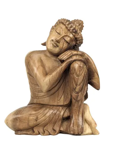 Statue de Bouddha Penseur 30cm en bois massif | Sculpture artisanale de Bali