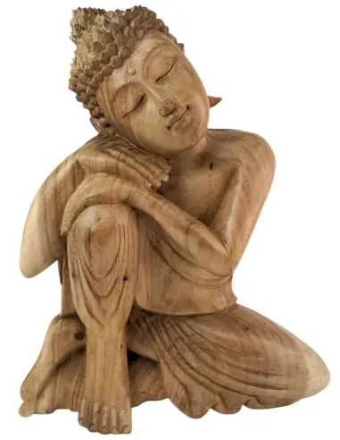 Statue du Bouddha Penseur 30cm en bois sculpté | Artisanat Balinais
