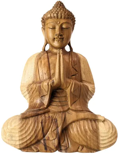 Grande statue de Bouddha assis en bois 40cm | Sculptée à la main