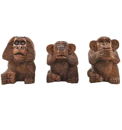 Les 3 Singes de la Sagesse en bois sculpté 10cm | Sculpture sur bois Artisanale