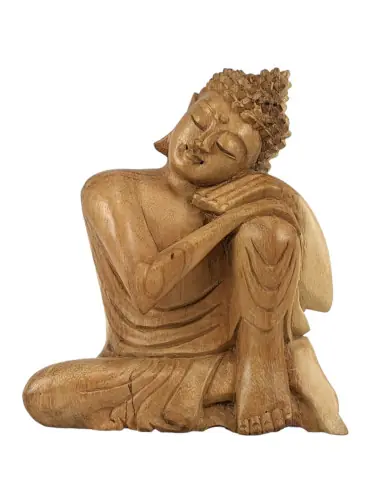 Statuette Bouddha Zen 20cm en bois sculpté | Artisanat Balinais