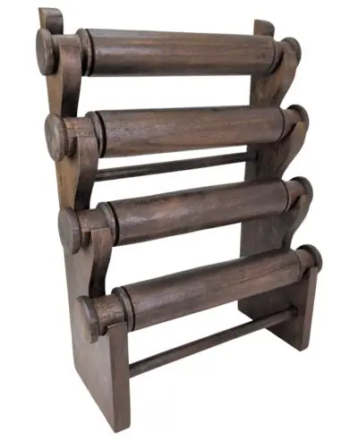 Grand présentoir à bracelets et montres 4 joncs en bois | Finition "Chocolat"
