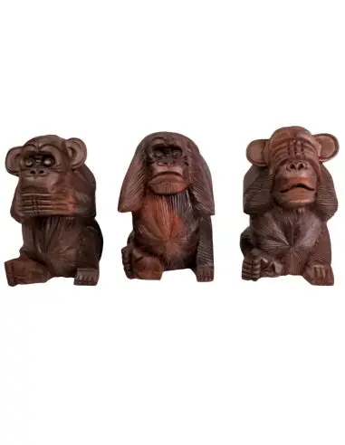 Les 3 singes de la sagesse en bois massif 20cm