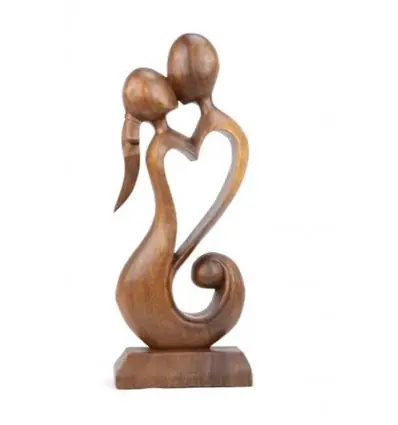Statue Abstraite "Couple en Fusion" 30cm en bois | Cadeau Amoureux