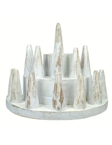 Porte-bagues / Présentoir à bagues (13 cônes) en bois massif blanc cérusé