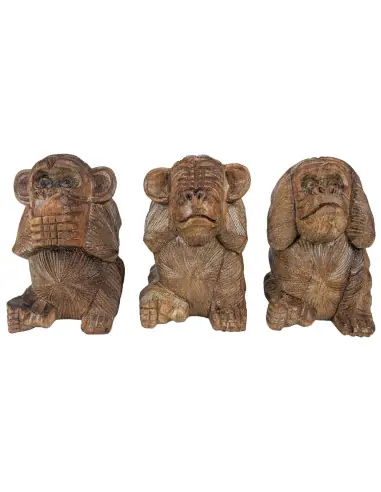 Les 3 singes de la sagesse 15cm - Statues en Bois Massif Naturel